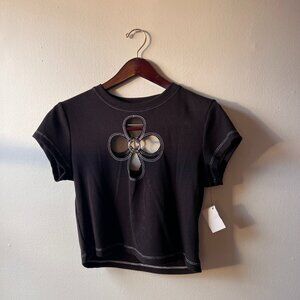 AKIRA FLOWER CUTOUT TEE & MATCHING FLARE PANT WITH SILVER DETAILING